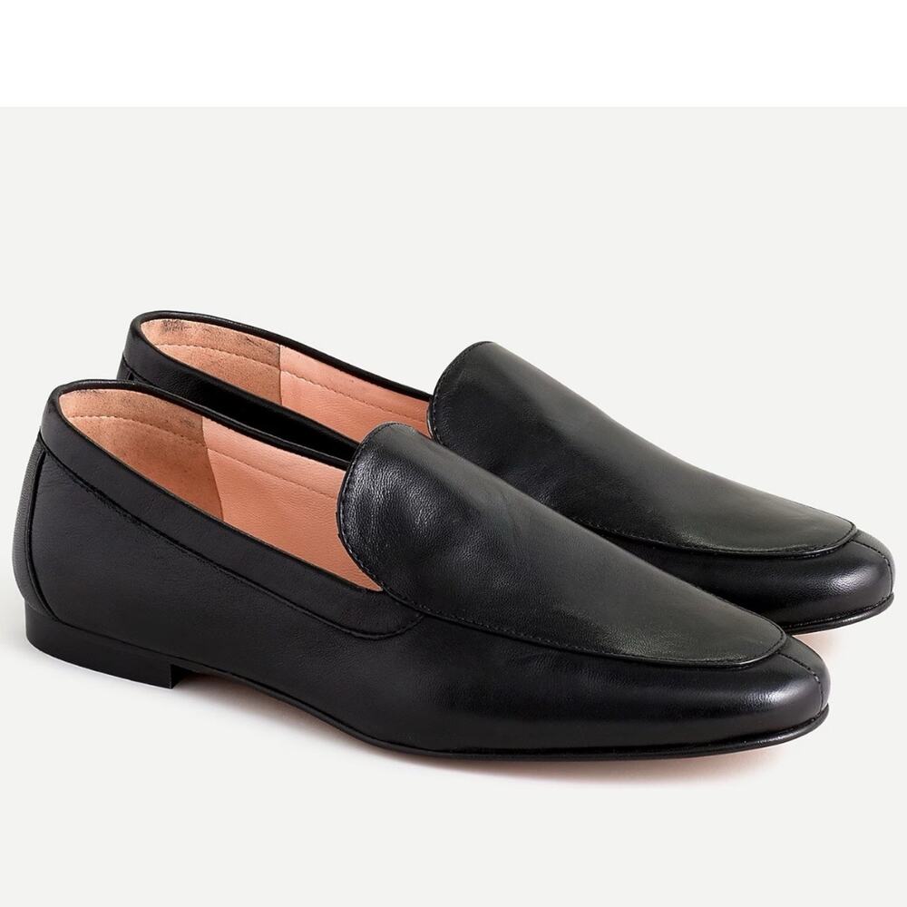 J.Crew Cecile Leather Smoking Slippers Loafers Black 7 Minimalist Classic Flats